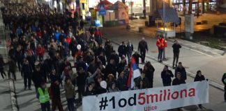 PROTEST „1 OD 5 MILIONA“ Večeras u 2o časova u Užicu